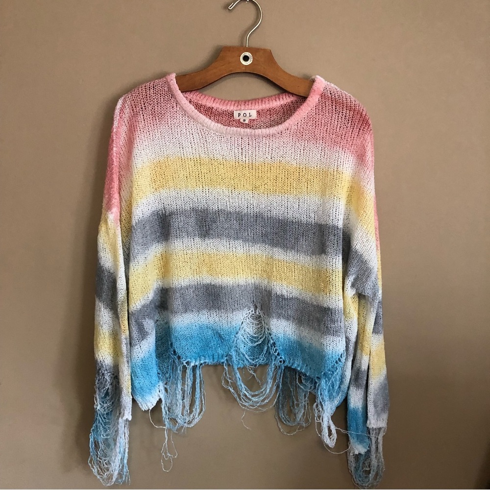 Distressed POL Rainbow Sherbet Striped Sweater Size Small